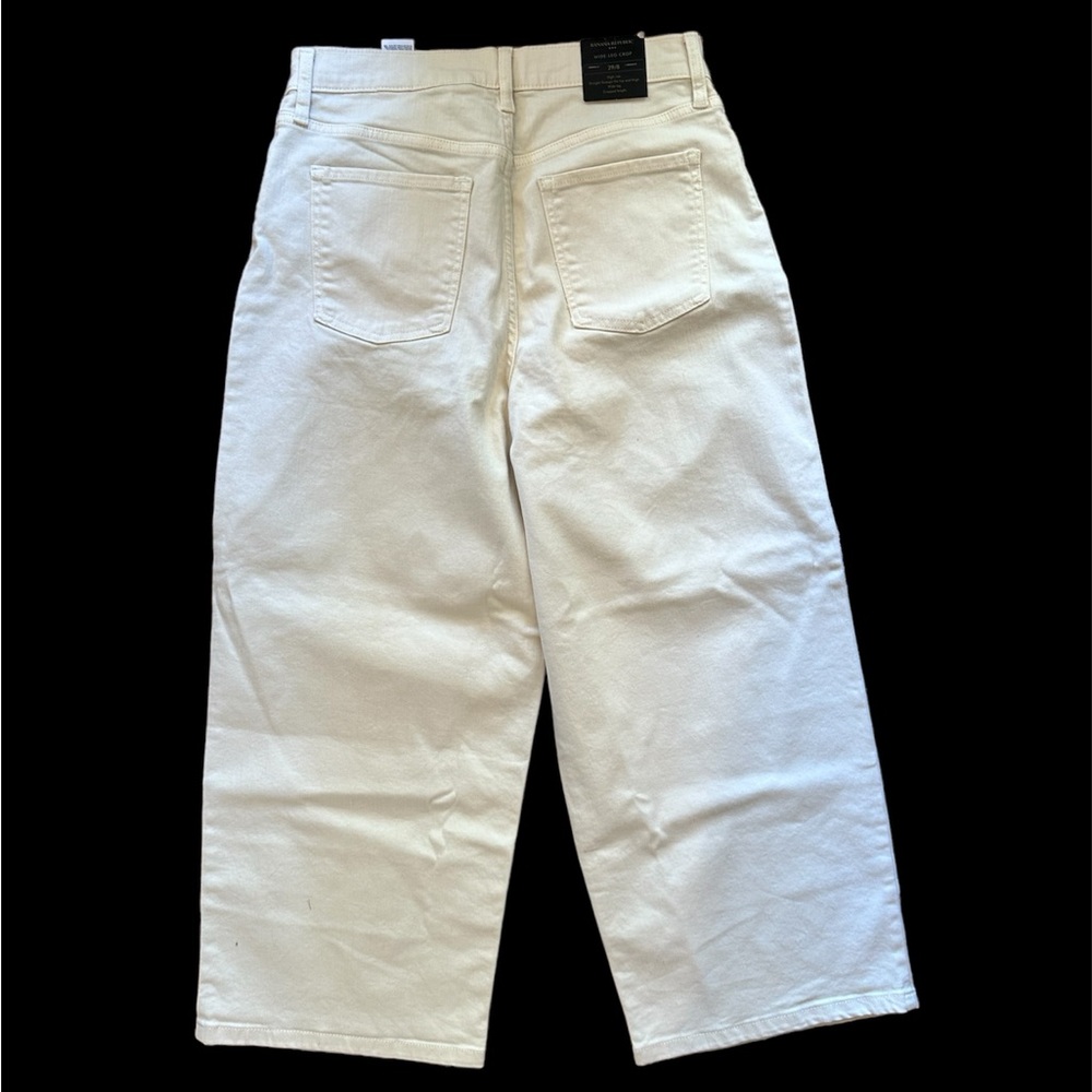 Banana Republic High-Rise Straight Wide-Leg Crop Off-White/Cream Cuff Denim Jean - Picture 2 of 6